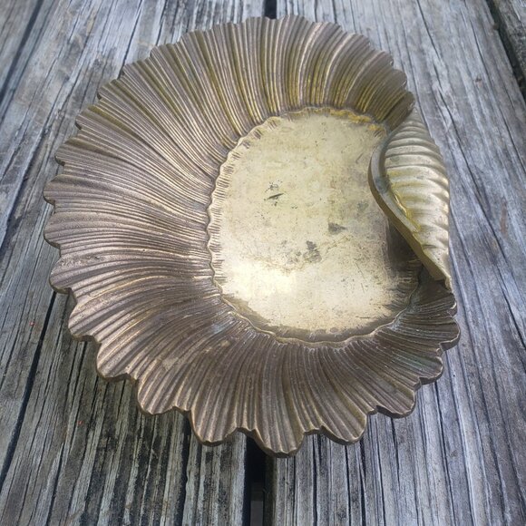 Nautical Brass Sea Shell Shaped Footed Trinket Holder Soap Dish 8.5" Long India - Picture 6 of 9